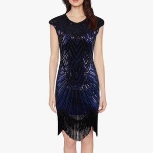 Black and blue beaded flapper style dress
